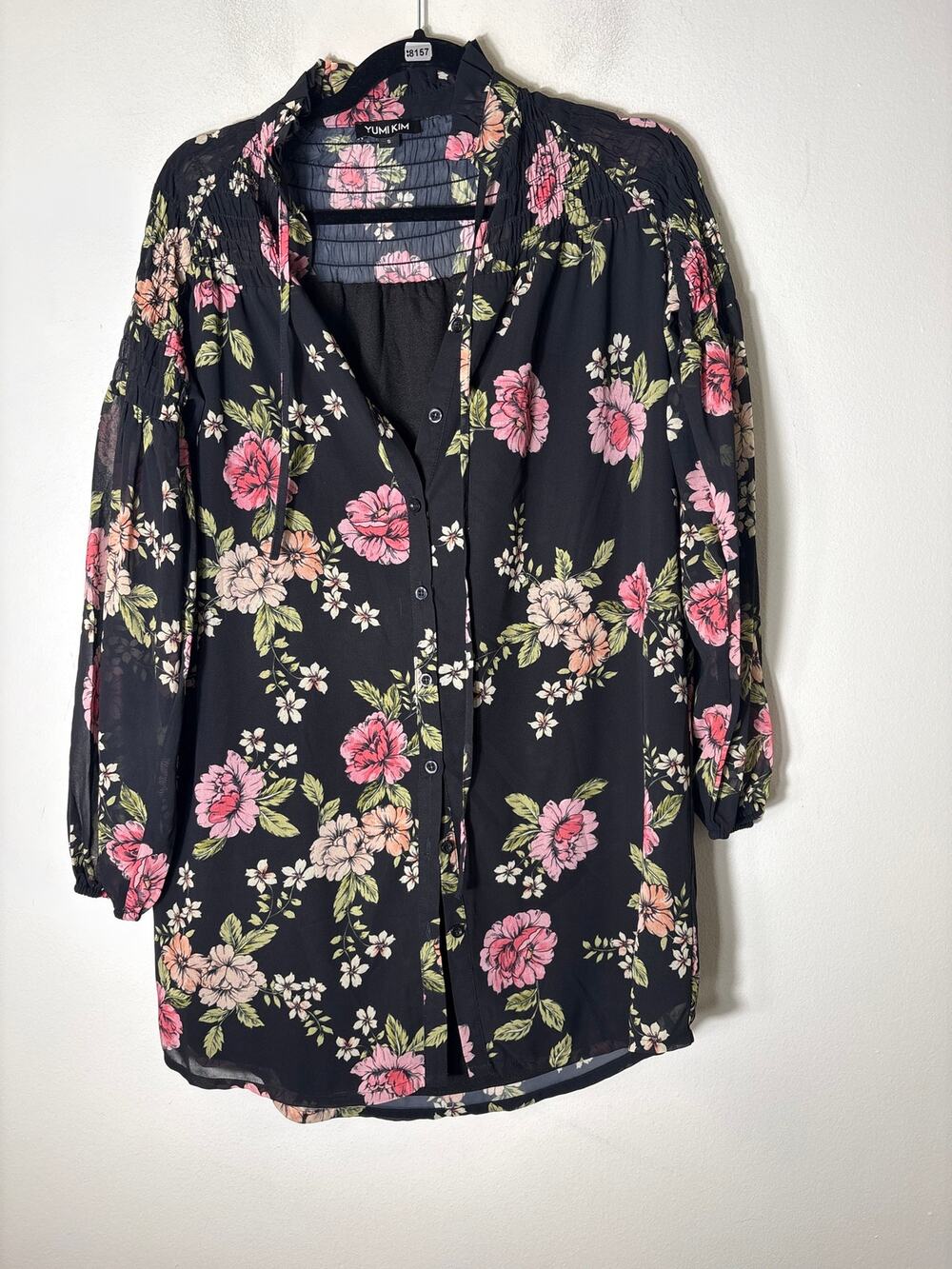 Yumi Kim Black Floral Long Sleeve Mini Shift Dress Sz S
